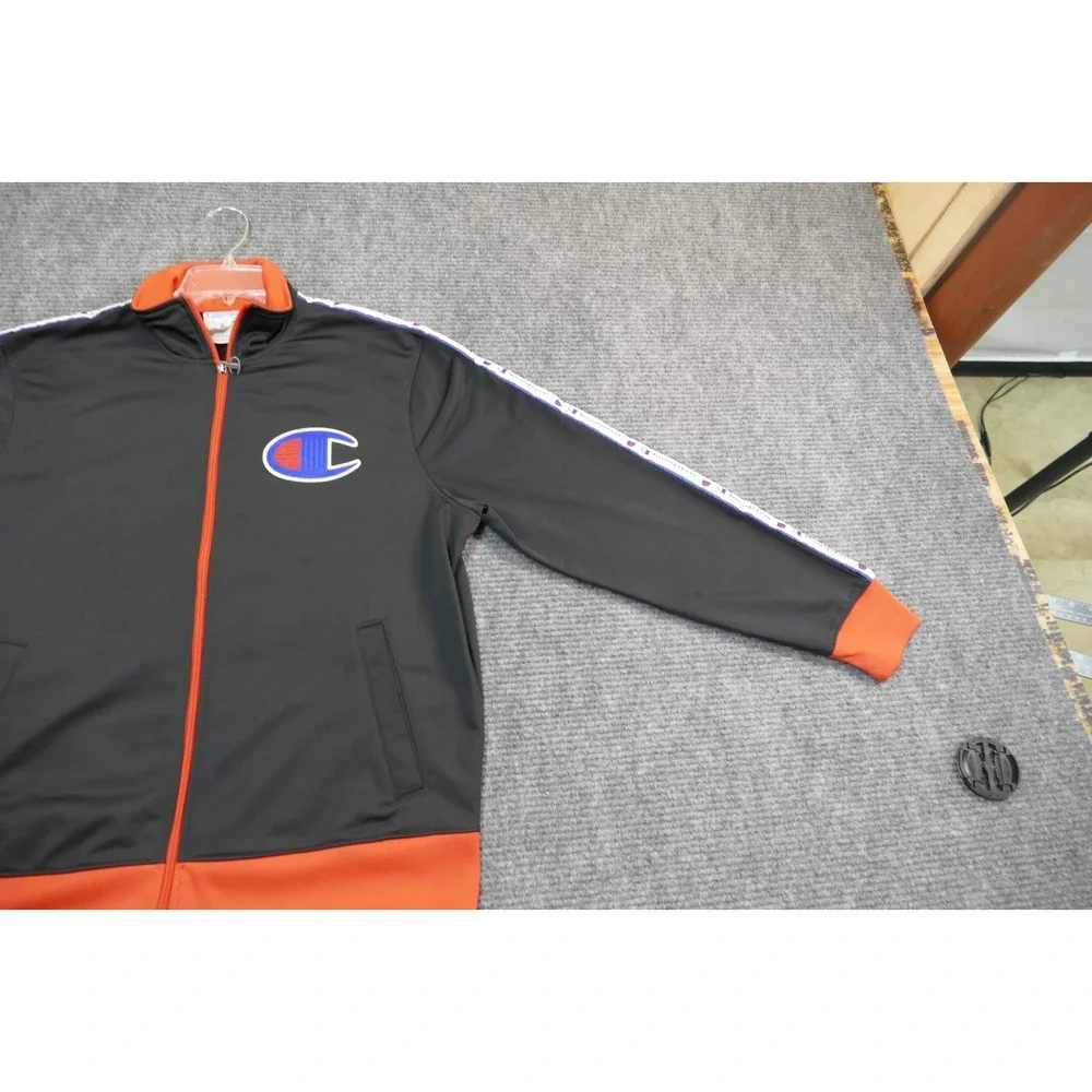 Champion vintage zip up jacket black with red accents size large with embroidery